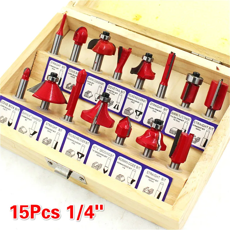 15pcs 1/4&quot 1/2&quot Shank Milling Cutter Router Bit Set Tungsten Carbide Tool Engraving Machine Trimming Knife 6.35mm | Инструменты
