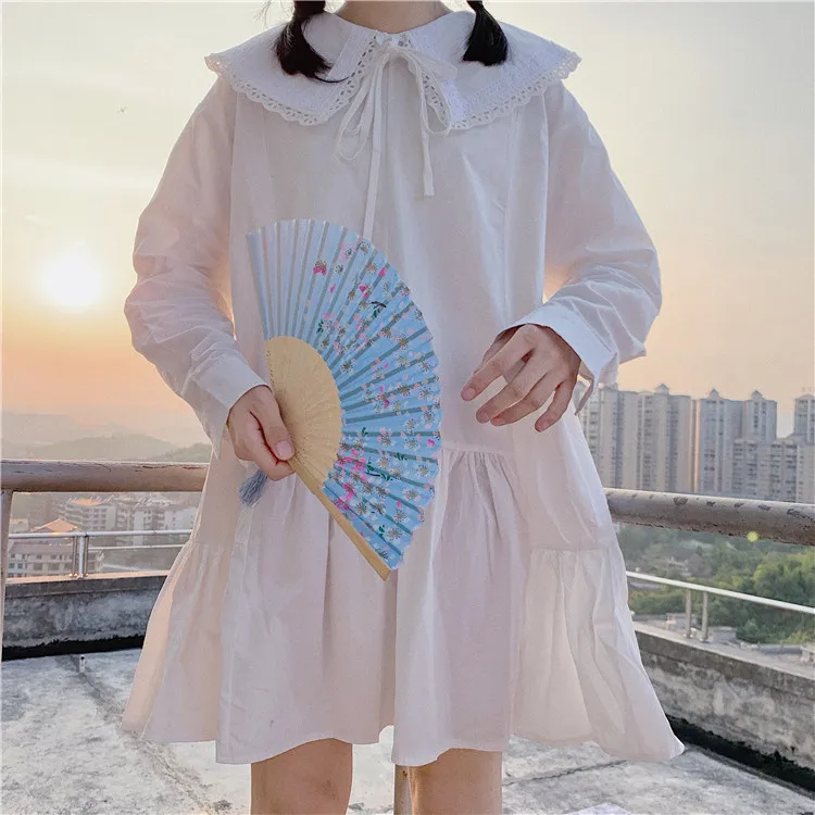 Tianhaik Little Baby Girls Short Sleeve Feather Print Cotton Dress Doll Collar Swing Dress