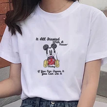 

Harajuku Disney Series Women Tshirt Cartoon Mickey Mouse Female Teeshirt White Round Neck Short Sleeves Summer Top Girl Favorite