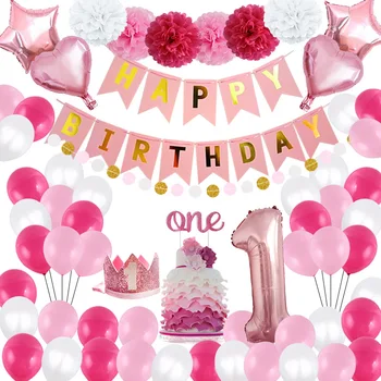 

Pink Birthday Balloon 1st Birthday Party Decoration Kids First Birthday Boy Girl Party One Year Birthday Banner Baby Shower