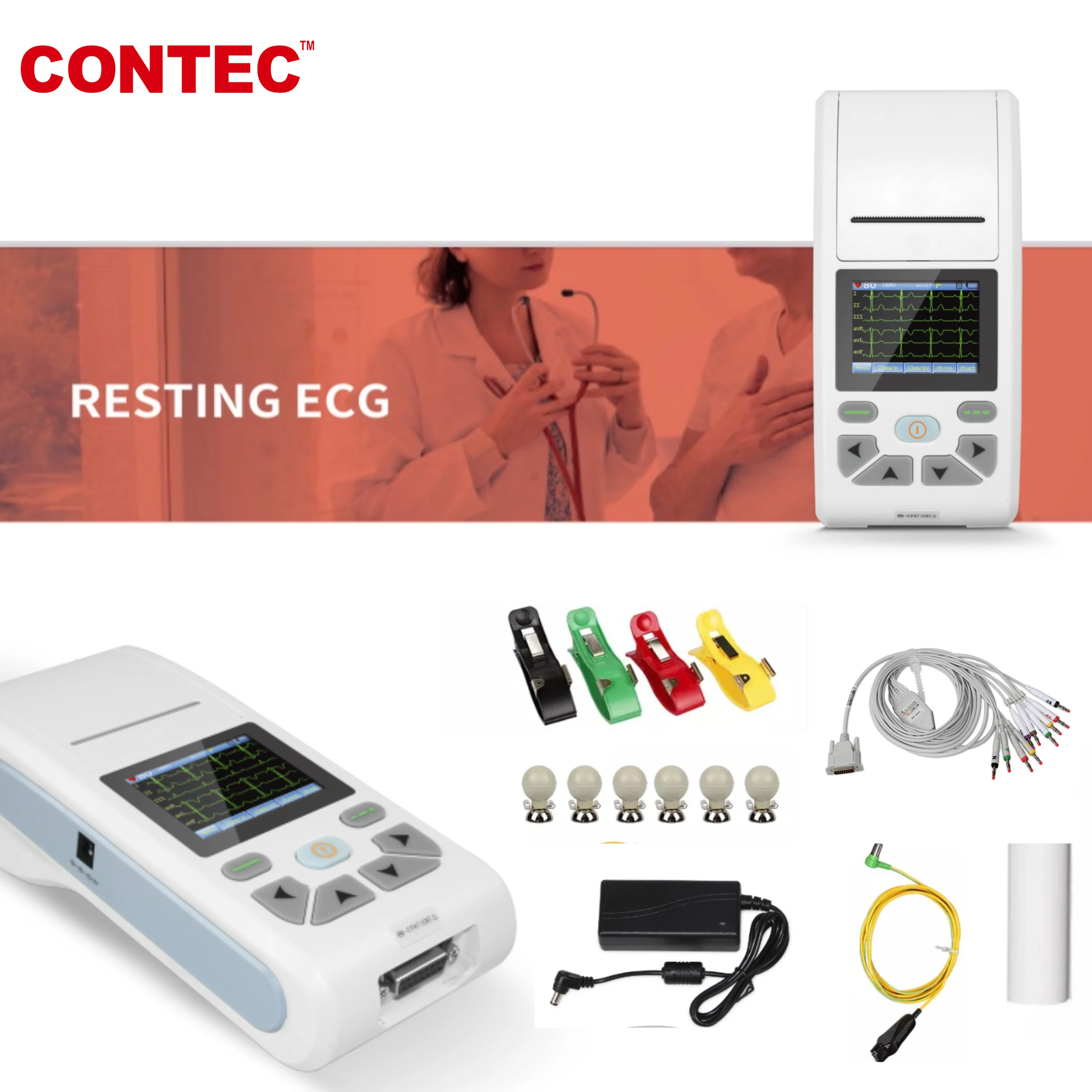 CONTEC CE Touch Screen 12-Channel ECG/EKG Machine Electrocardiograph, PC software (download online) ECG90A