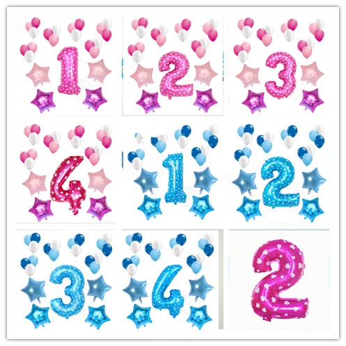 

23pcs/lot 32inch pink Number Digit Foil Baloon Baby Shower 1st birthday Party Boy Star Helium Blue Latex Globos Decoration