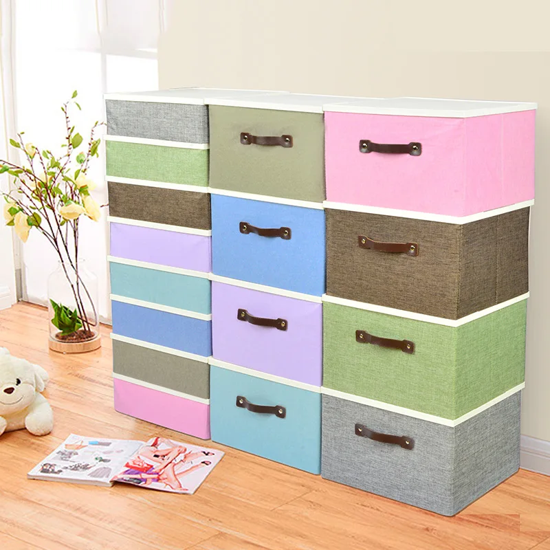 

Foldable Polyester Linen Storage Box Large Capacity Cotton Storage Bins PP Cover Stackable Thicken Storage Box Home organizer