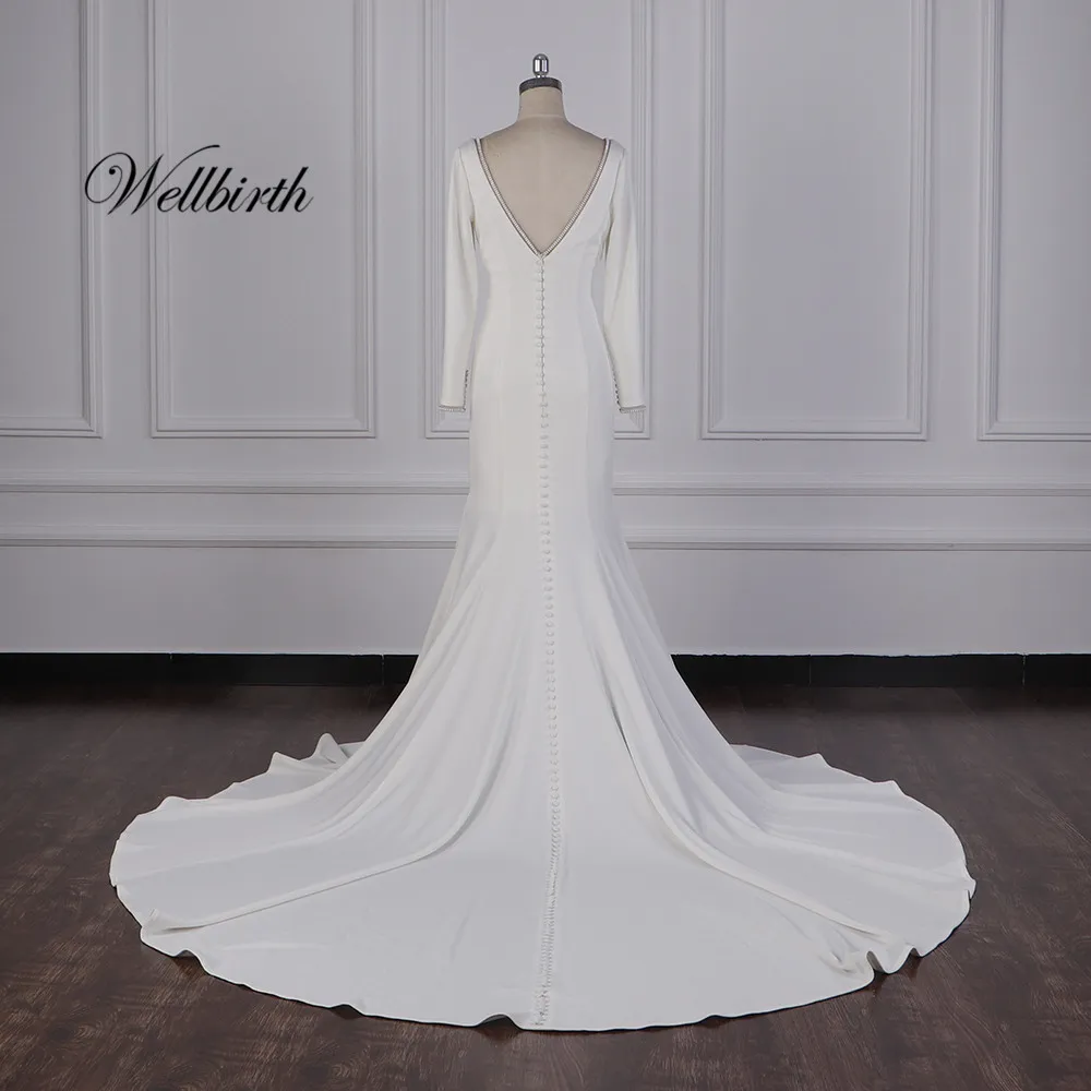 Реальное изображение Wellbirth Vestido de novia v-образный вырез Русалка свадебное платье js006