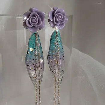 

Zeojrlly Resin Trendy Geometric Women Dangle Earrings Sweet Korean Fashion Ear Jewelry Flower Tassel Female Earring Jewelry