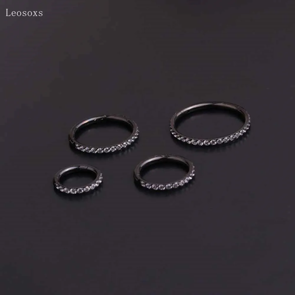 Leosoxs 2pcs Explosive Personality Stainless Steel Zircon Round Nose Ring Piercing Jewelry
