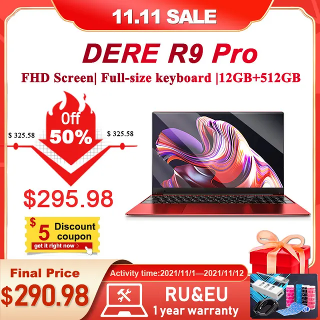 Dere Laptop R9 Pro 15.6-inch 12GB RAM 256GB SSD Intel Celeron N5095 Business Notebook Windows 10 Gaming Notebook Pc Portable 1