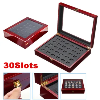 

HOT Sell Jewelry Boxes Wooden Display 30 holes Box for World Series Cup Championship Ring High Quality Collection Display