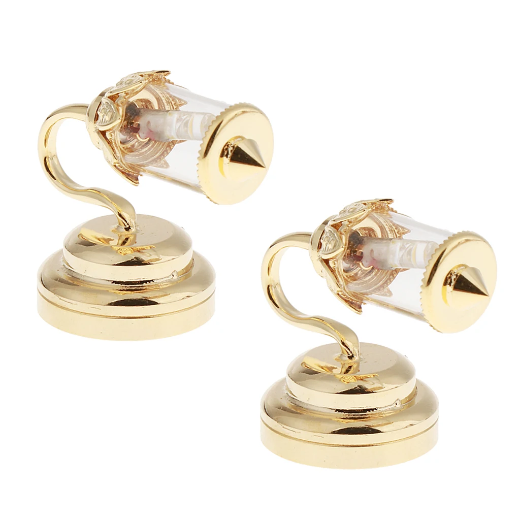 2 Pack １:12 Scale Dollhouse LED Wall Lamp, Battery Operated, Metal Base, Plastic (Gold)