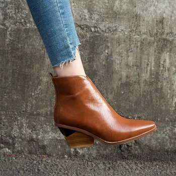 

Ankle Boots for Women 2019 Autumn Winter Western Cowboy Boots Women Slip on Wedge High Heel Boots Brown Black Suede Shoes Botas