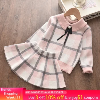 

Menoea Children Winter Suits 2020 England Style Sweater Girl Plaid Wool Clothes Shirt Skirts 2Pcs Baby Autumn Clothes Sets