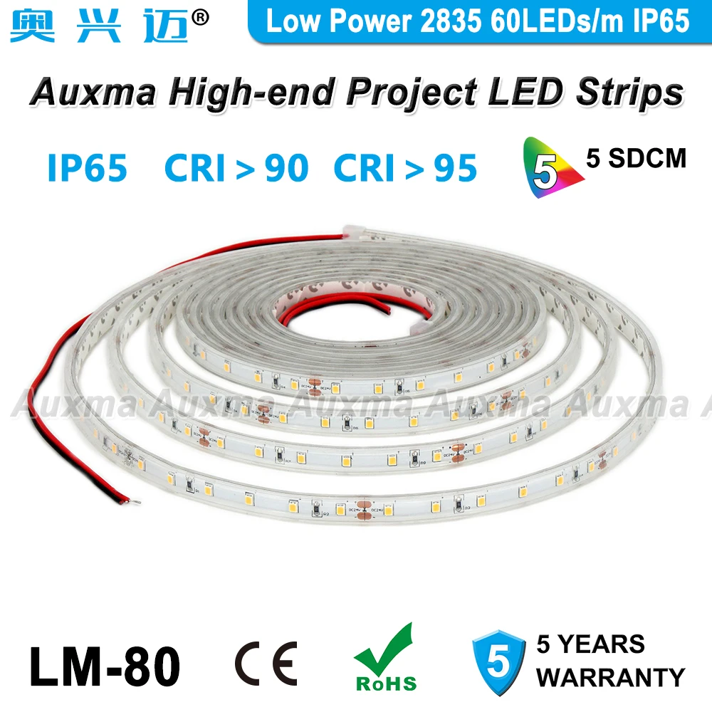 Низкая мощность 2835 60 светодиодный s/m Светодиодная лента, CRI95 CRI90 IP65, DC12V/24 V, 300 светодиодный/катушка, 5 м/катушка, водонепроницаемый рекламный светильник