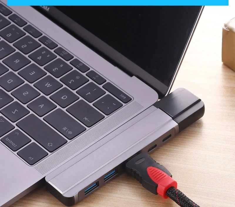 Двойной Тип с разъемами типа c и HDMI Gigabit Порты и разъёмы конвертер 7-в-1 для MacBook зарядки видео Hub конвертер