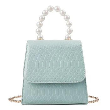 

Crocodile Pattern PU Leather Crossbody Bags For Women New Small Totes With Pearl Handle Mini Chain Shoulder Messenger Bag Purses