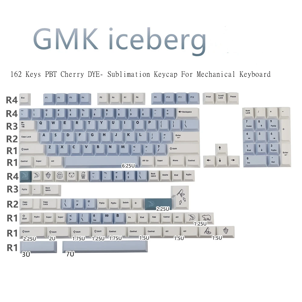 

GMK Ice Berg PBT Keycap Cherry Profile 160 Keys Dye Sublimation For GK61 64 68 84 87 96 104 108 Mechanical Keyboard