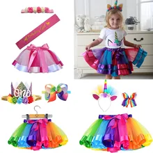 3 tipos de Diadema con lazo en capas para fiesta de baile, ropa para niños de 3 a 7 años, Mini falda de tutú de princesa Multicolor, traje de falda de tul