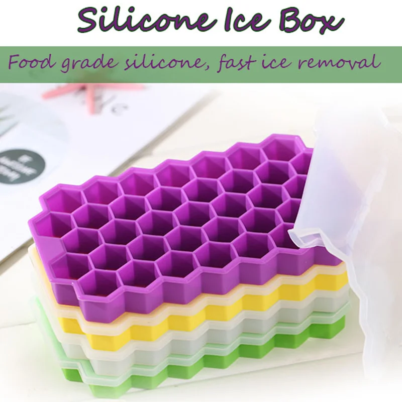 

BPA Free 37 Grid Honeycomb Silicone Ice Cube Tray Mold With Lids for Fruit Ice Cream Party Whiskey Cocktail Cold Drink Maker