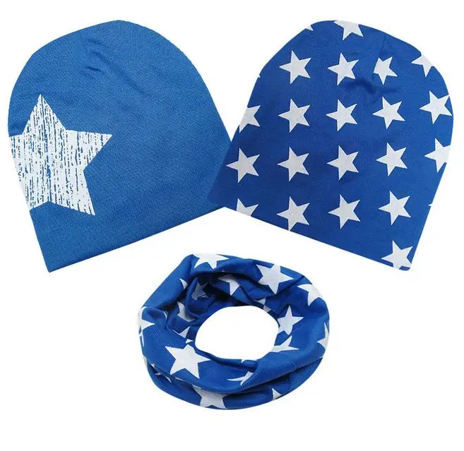 

Cotton Baby Hat Scarf Set Baby Cap Autumn Winter Kids Hats Star Print For Children Boys Girls Warm Baby Beanies Head Caps