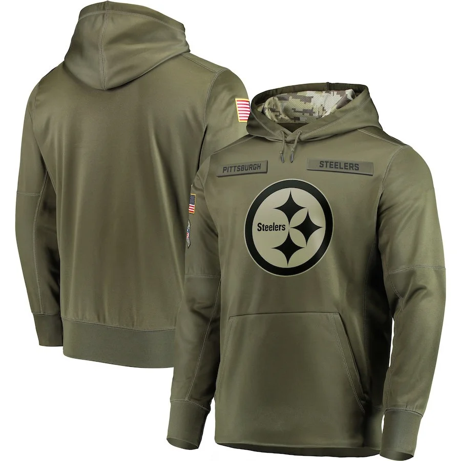 

Pittsburgh Sweatshirt Steelers Salute to Service Sideline Therma Performance Pullover American football Hoodie Olive