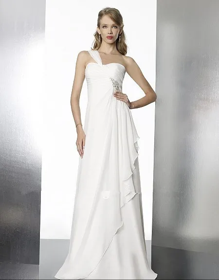 

free shipping 2016 new design hot custom size/color Grecian chiffon beaded one shoulder white/ivory bridal gown wedding dress
