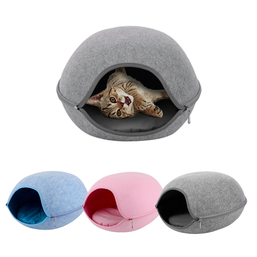

Natural felt Pet Cave for Cat Gray/blue/pink Pet House Cat Bed Home With Cushion Zipper design Pets Product All seasons