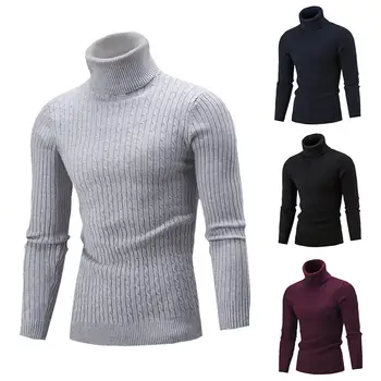 

Warm Turtleneck Sweater Men Fashion Solid Knitted Men Sweater Casual Male Slim Pullover Sweater