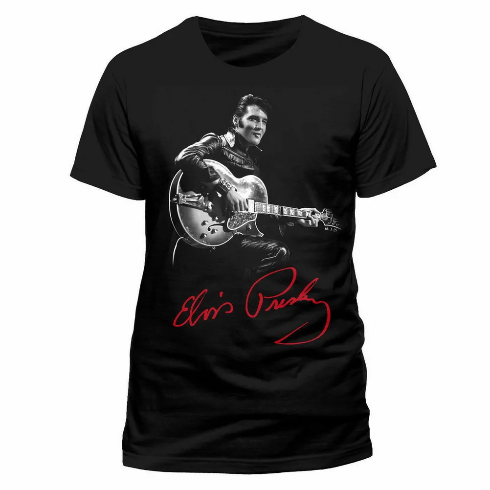 Официальный официальный Топ унисекс Elvis Presley черная футболка свободный размер |