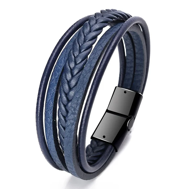Trendy Genuine Leather Bracelets Men Stainless Steel Multilayer Braided Rope Bracelets for Male Female Bracelets Jewelry H24023
