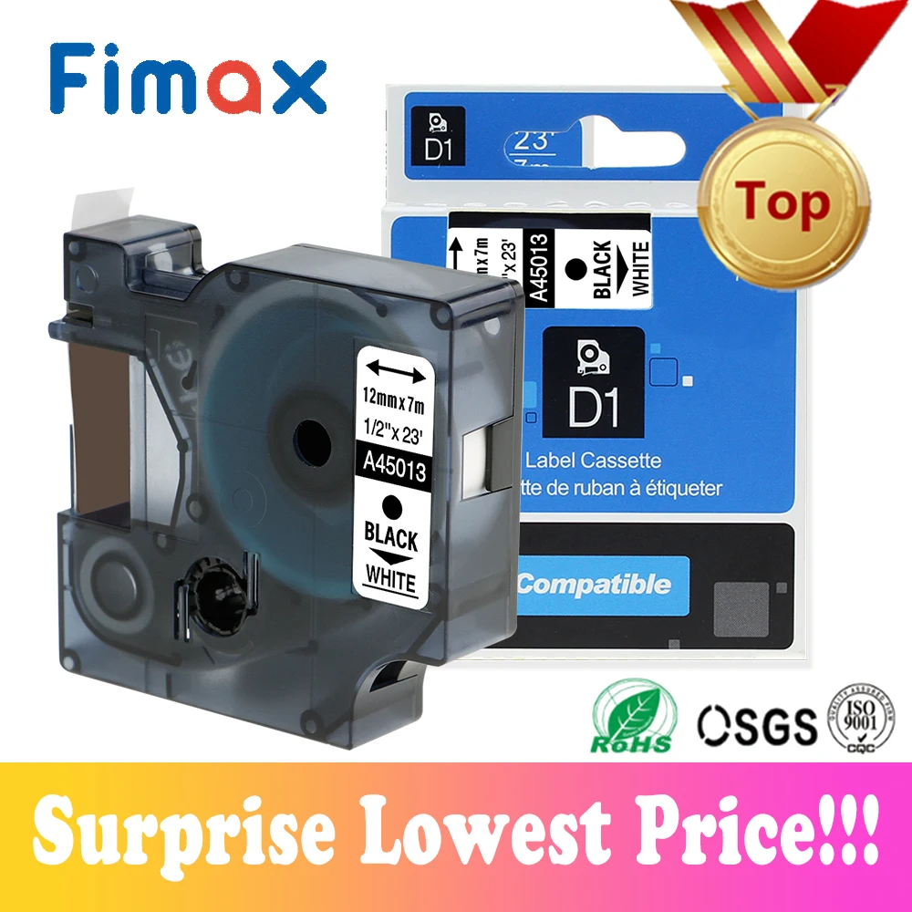 Fimax совместимый для Dymo D1 лента этикеток для принтера ленты 45013 12 мм 45012 45010 45018 для производитель Этикеток Dymo принтеры этикеток менеджер