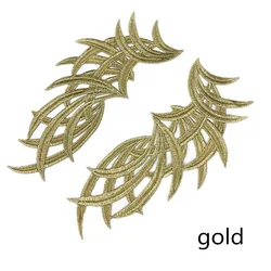 Elegant White Floral Lace Applique Trim - 5 Pairs for Sewing & Wedding Dress Embellishments (Gold)