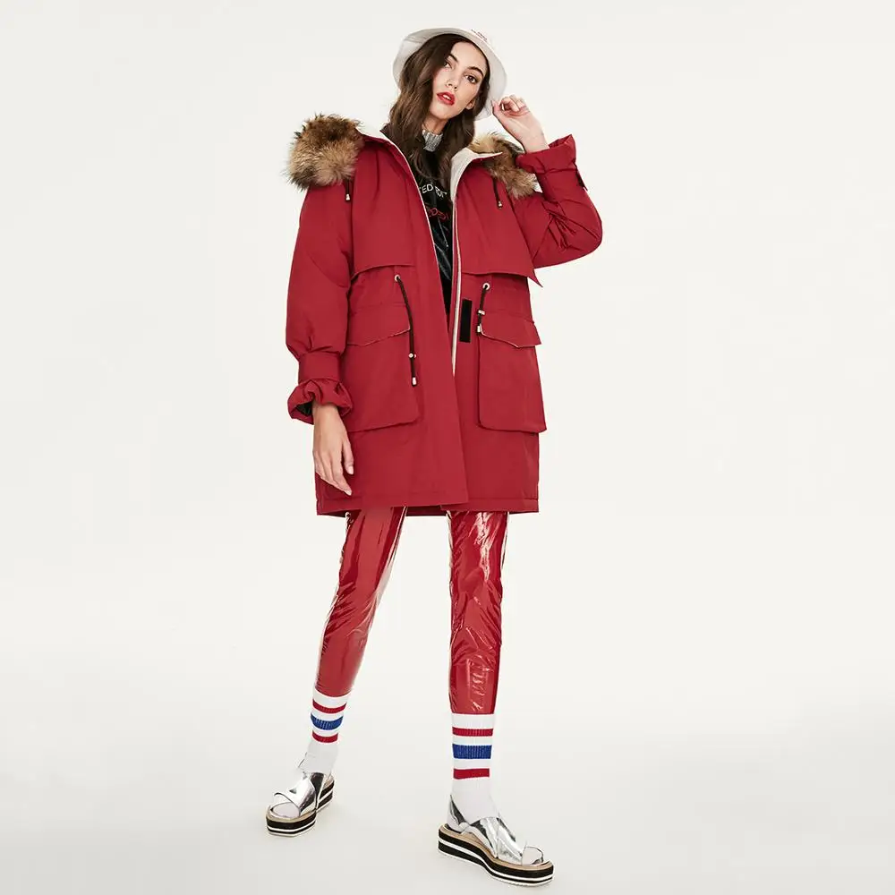 Женская модная куртка пуховик Parker Свободное длинное пальто с капюшоном и большим
