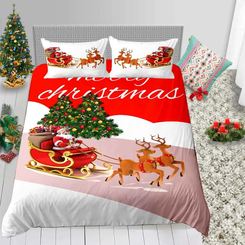 Thumbedding Рождество Стиль Постельное белье 3D с Санта-Клаусом, похожая на настоящую пододеяльник для двуспальной кровати полный одеяло twin King украшения праздничного стола Комплект постельного белья - Цвет: Бежевый