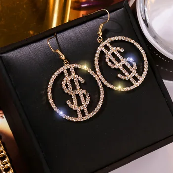 

Unique Design US Dollar Money $ Drop Crystal Earrings For Women Round Earrings for Women Trendy Jewelry Gifts