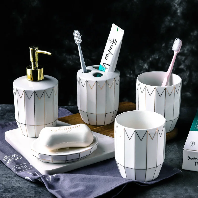 Европейский Простой bone china набор для мытья ванной комнаты из 5 скандинавских костюмов для ванной комнаты чашка держатель для зубной щетки креативный для хранения ванной комнаты