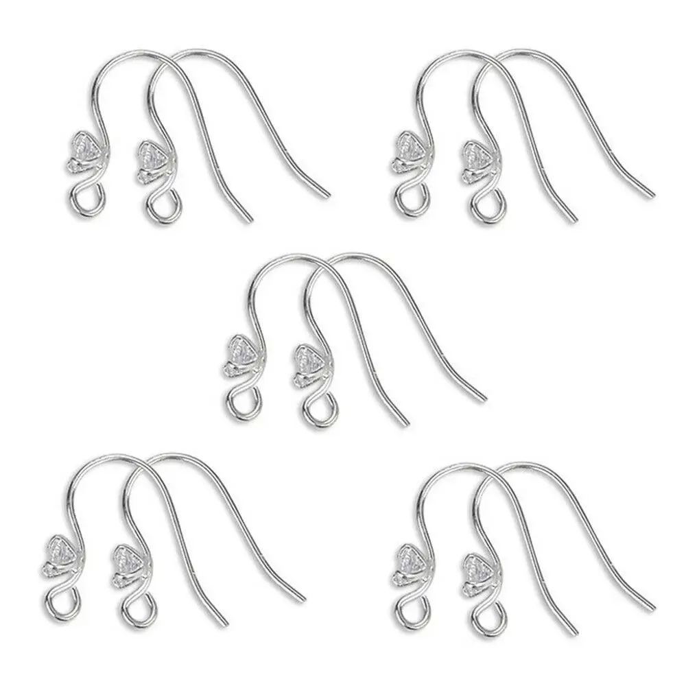 5 Pairs 925 Sterling Silver CZ Hook Hooks Earring Earwire with Open Ring Loop Findings Earring Component for DIY Jewelry Making