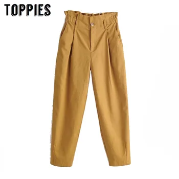

2020 Spring Harem Pants High Waist Trousers Pleated Cargo Pants Women Casual Streetwear pantalones mujer