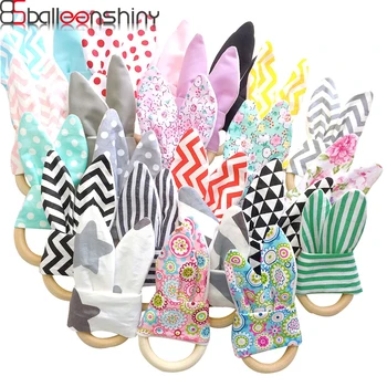 

BalleenShiny Baby Wooden Teething Toys Rabbit Ears Teether Baby Rattles DIY Pacifier Chain Decoration Baby Tooth Care