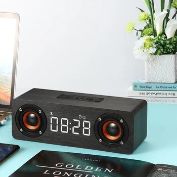 

Wooden Bluetooth Speaker Portable Wireless Column Alarm Clock Bass Subwoofer Soundbar Home Theater Music Centre Support Mic TF