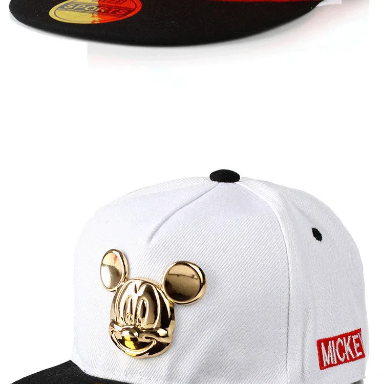 Spring Summer Gorras 100%cotton Pu Leather Baseball Cap Children's Baby Hip-hop Hat Boys Girls Snapback Cartoon Mickey Caps