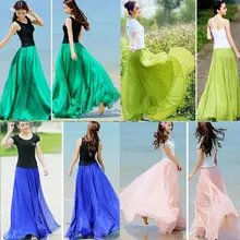 Модное женское Бохо Двухслойное шифоновое длинное платье макси пляжное повседневное Открытое платье юбка