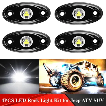 

4 Pcs Blue White Red Light IP68 Waterproof LED Rock Light Kit for Jeep ATV SUV Offroad Car Truck Boat Underbody Glow Trail Lamp