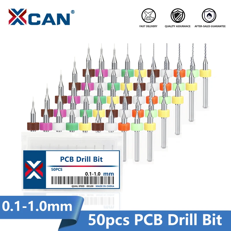 XCAN PCB Drill Bit 50pcs 0.1-1.0mm Tungsten Carbide Gun Drill Bit for Drilling PCB Circuit Board Micro Drilling Tool Bit new 10pcs electronic pcb print circuit board carbide micro drill bits engraving tool 0 3 0 4 0 5 0 6 0 7 0 8 0 9 1 0 1 1 1 2mm