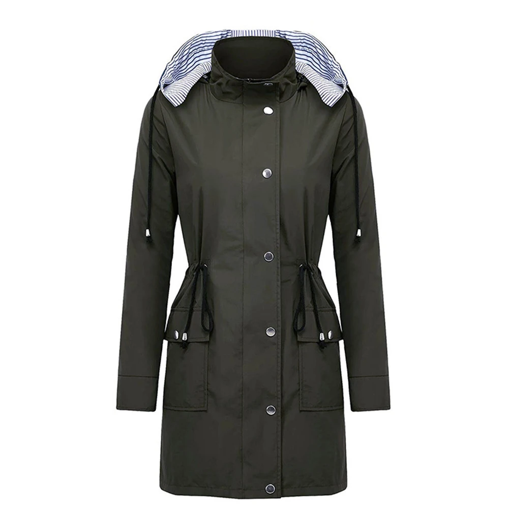 Women Lady Trench Coat Waterproof Solid Color moda feminina Hooded Autumn Trench Coat Long Sleeve manteau femme Outwear тренч