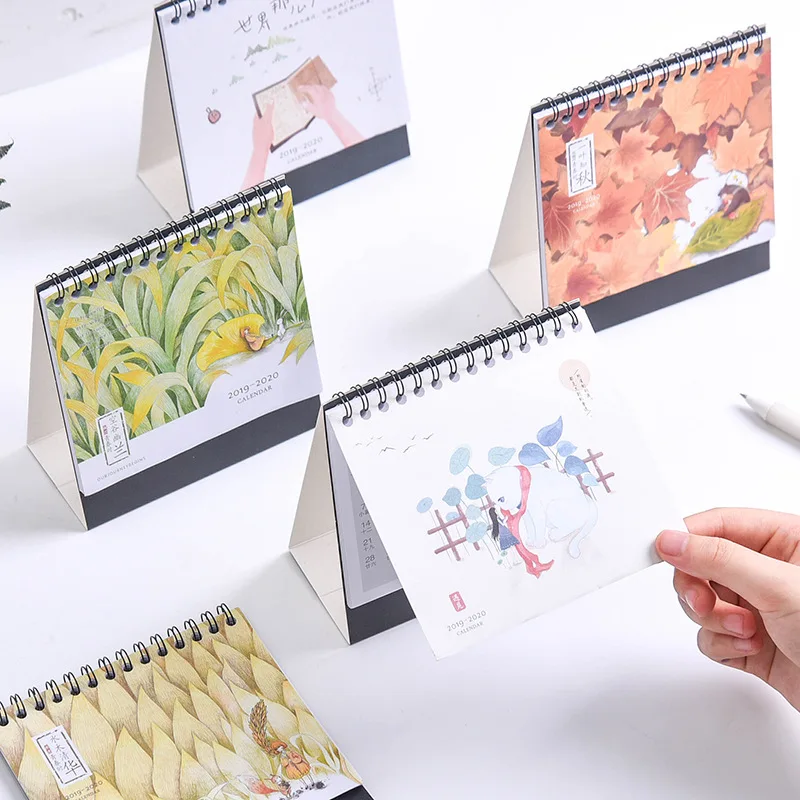 

2020 Cute Cartoon Cat Mini Table Calendars Desk Coil Calendar DIY Memo Pad office supply