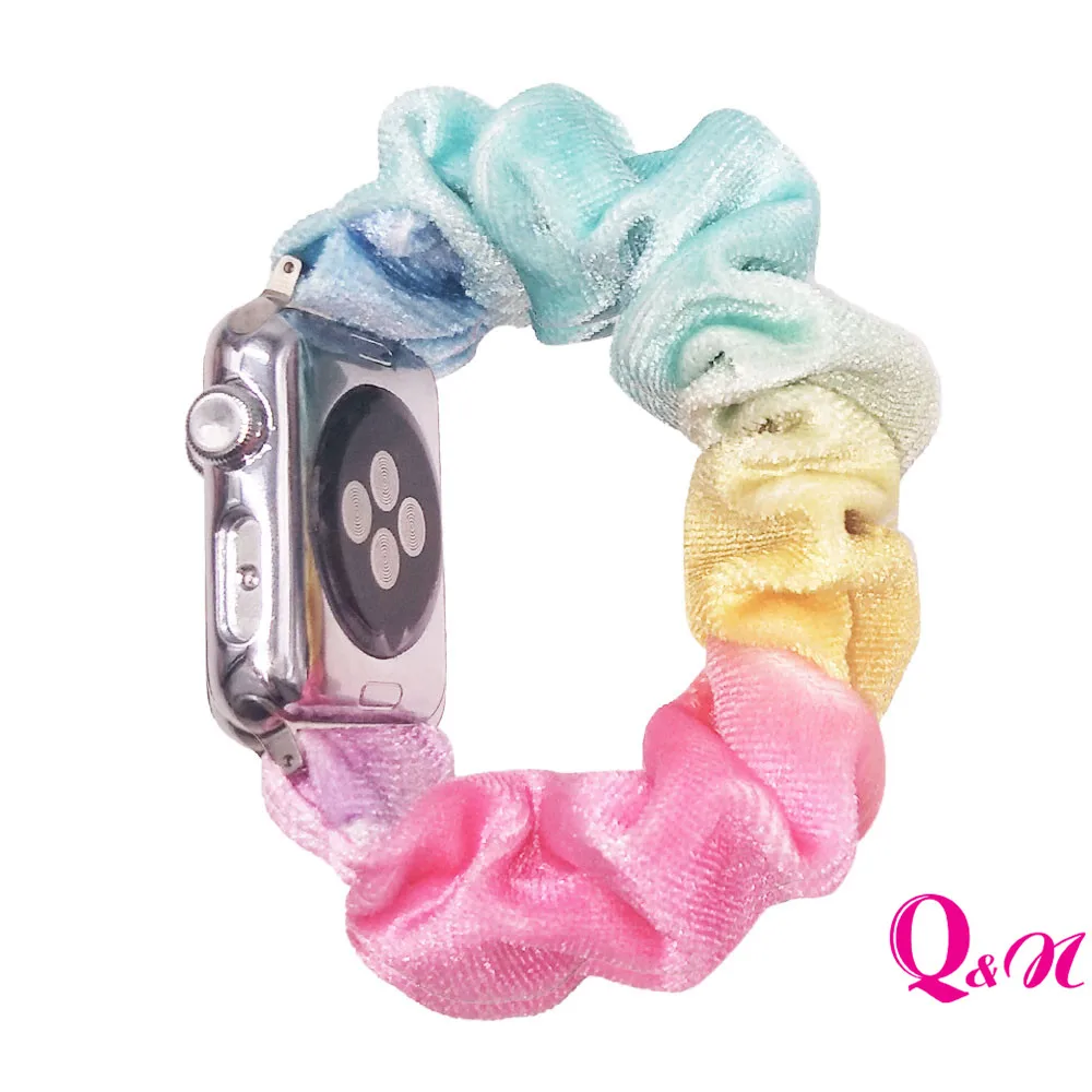 

High Quality Velvet Scrunchie Watch Band Dark/light gradient rainbow colors Scrunchie for Apple Watch 38/40mm 42/44mm Watch band