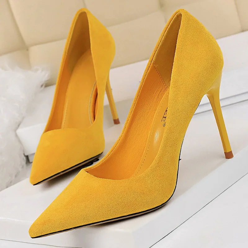 Женские туфли лодочки на высоком каблуке 9 см желтые зеленые синие красные для