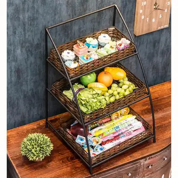 

Tieyi Snack Shelf For Living Room Rattan Frame Shelf Creative Desktop Multi-storey Display Shelf Display Food Shelf
