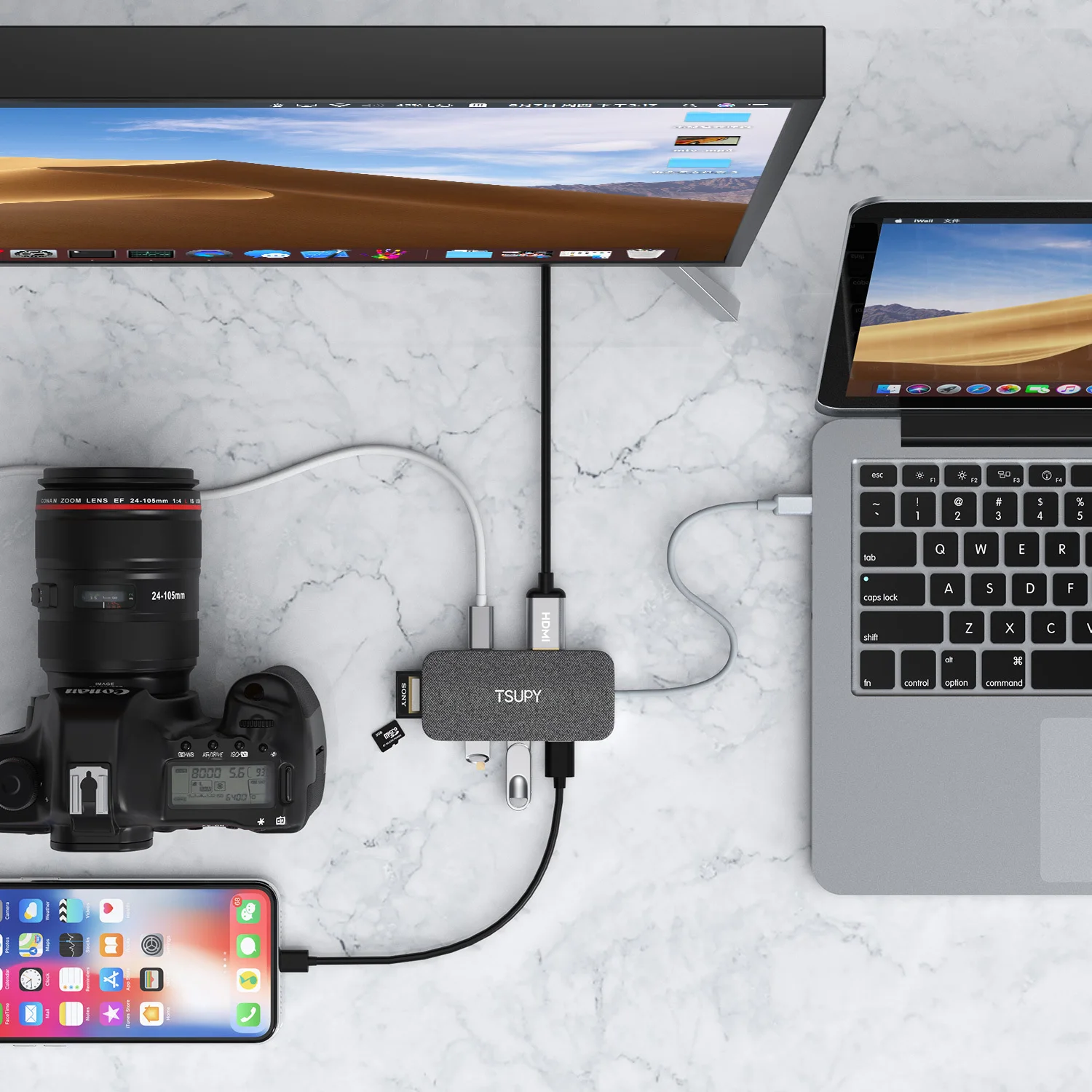 TSUPY 7 в 1 USB C концентратор типа C к HDMI USB 3,0 SD/TF кардридер питания для Macbook Pro samsung Tab S4