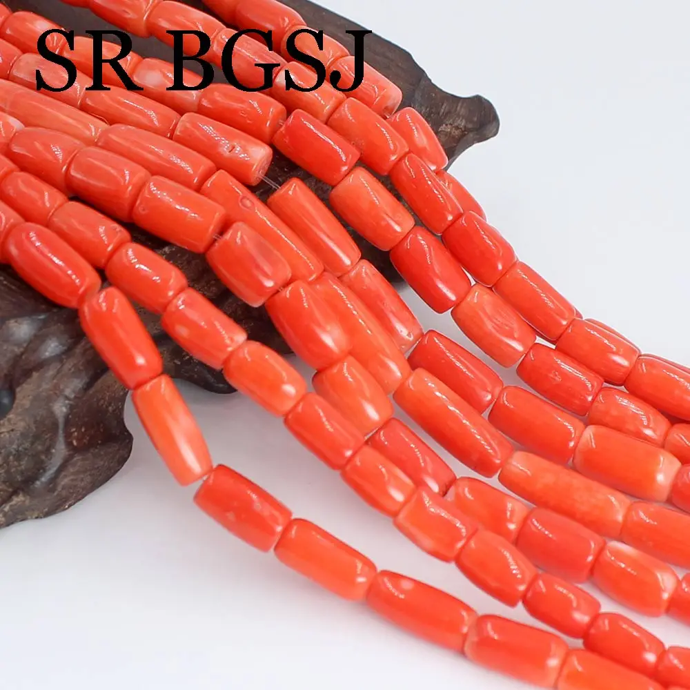 

6-7x11-14mm Natural Drum Shape Orange Coral Loose Spacer Beads For Jewelry Making DIY 15''