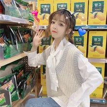 Корейский женский полосатый свитер, жилет, свободный очень Сказочный ленивый свитер от ветра, женская осенняя и зимняя одежда, вязаный жилет с v-образным вырезом